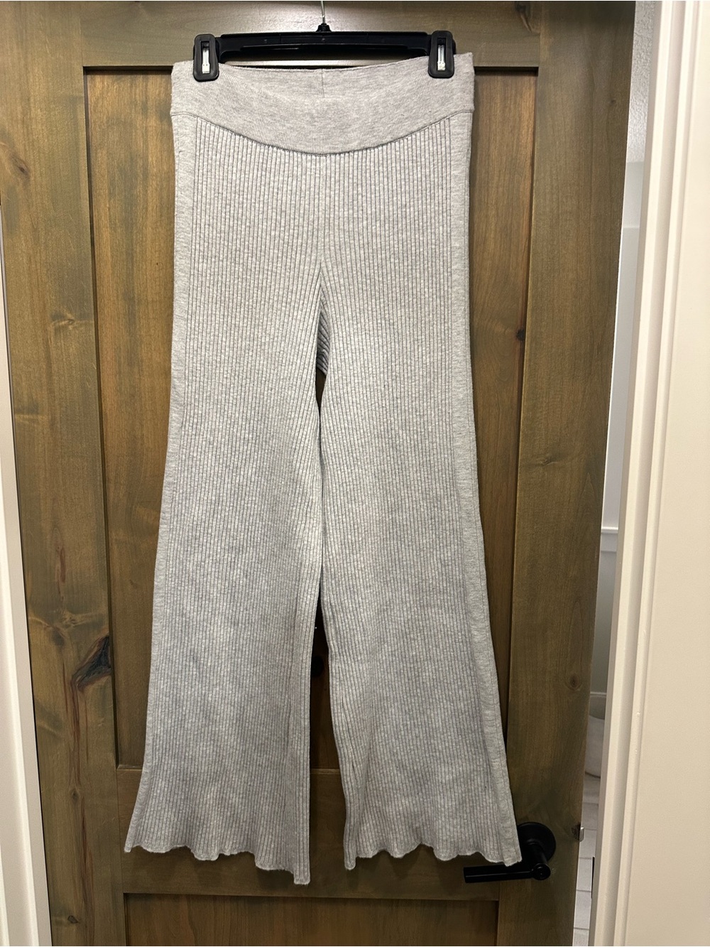 Aerie Ribbed Wide-Leg Knit Pants in Light Gray Sz M